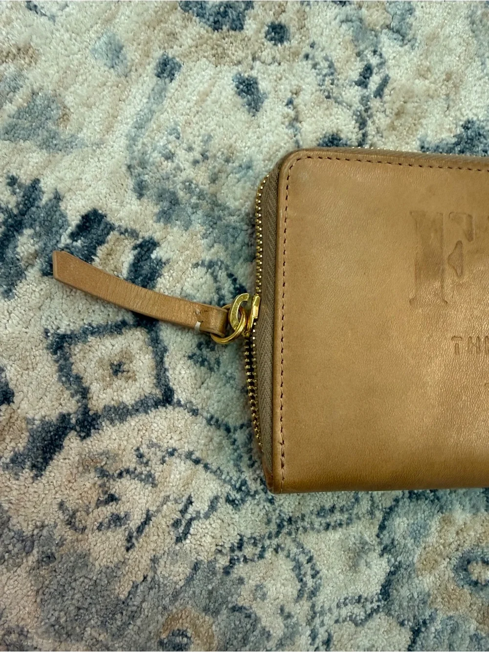 FEED Cognac Caramel Brown Leather Zip Wallet Clutch